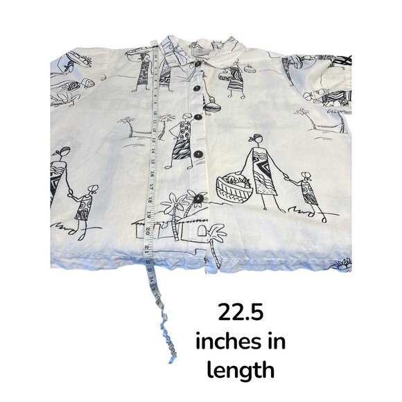 Hot Cotton by Marc Ware African Village Print Shirt | Boxy Button-Down Linen Top - Picture 7 of 7